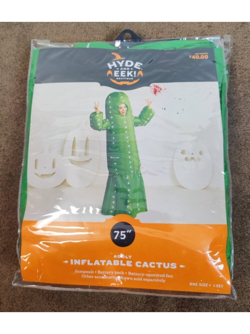Inflatable Cactus Costume Adult One Size 75" New In Package Cosplay Dress Up